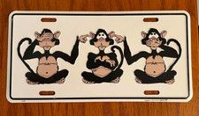 SEE HEAR SPEAK NO EVIL 3 MONKEYS EMBOSSED METAL NOVELTY LICENSE PLATE TAG picture
