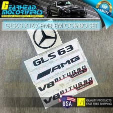 GLS63 AMG V8 BITURBO 4MATIC+ Star Trunk Emblem Black Combo Set For Mercedes X167 picture