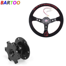 345mm Deep Dish Racing Suede Steering Wheel Middle Finger w/ Quick Release Kit picture