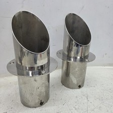 Pair Teague Custom Marine Boat Stainless Angle Cut Exhaust Tips 4