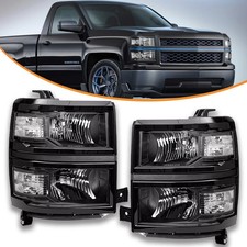 For 2014-2015 Chevy Silverado 1500 Black Headlights Headlamps LH+RH Pairs Clear picture