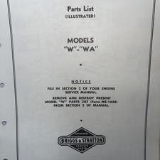 Vintage Briggs Stratton Illustrated Parts List Models W-WA picture