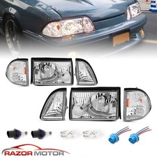 1987-1993 For Ford Mustang Chrome Headlights W/Corner Parking Lamp picture