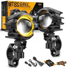 Pair Auxbeam Motorcycle Auxiliary Lights LED Fog Driving Light Spotlight w/ DRL picture