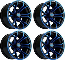 Set of 4 GTW Spyder 12x7 Blue/Black Aluminum Golf Cart Wheel | 3:4 Offset | 4x4 picture