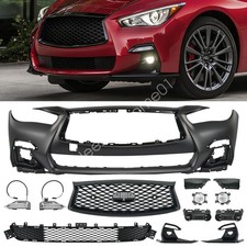 5/13 Pc Front Bumper Grille Set For 2018-2024 Infiniti Q50 Sport W or W/O Sensor picture