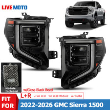 For 2022-2026 GMC Sierra 1500 Full LED Headlights Black Bezel Left&Right Pair picture