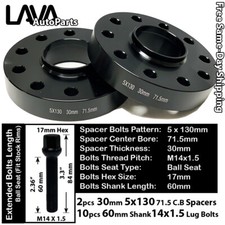 2PC 30MM THICK 5X130 71.5MM C.B WHEEL SPACER+14X1.5 BOLT FIT AUDI VW PORSCHE picture