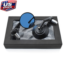 7/8 in Motorcycle Bar End Mirrors Pair Black Blue Anti-Glare Glass Universal picture