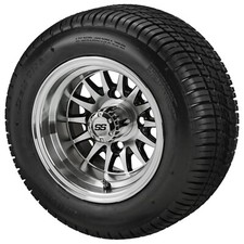(4) Golf Cart 205/50-10 Deli Low Pro Tire on 10x7 Black/Machined 14-Spoke Wheels picture