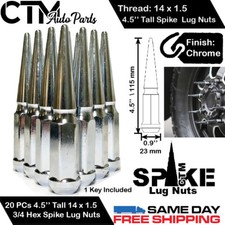 20PC 4.5''CHROME 14X1.5 SPIKE LUG NUT +KEY FOR FORD F-150/EXPEDITION/EDGE MORE picture