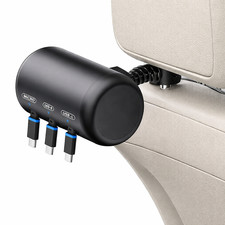 3 in 1 Retractable Backseat Car Charger Headrest Fast Charger USB C Android picture