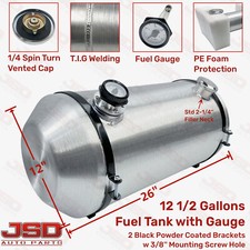 Universal 12''x26'' 12.5 Gallon 1/4 NPT Spun Aluminum Gas Tank Fuel Tank W/Gauge picture
