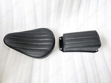BLACK LEATHER VERT RIB CHOPPER SOLO SEAT & PILLION PAD TUCK & ROLL HARLEY BOBBER picture