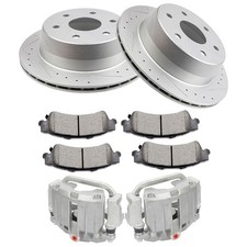 Rear Brake Kit 2pcs Brake Calipers + 2pcs Rotors + 4pcs Pads For 00-02 GMC Yukon picture