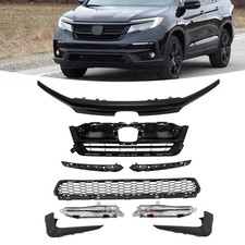 For 2019-2022 Honda Pilot Upper Lower Grille W/Gloss Black Trim Fog Light Set picture