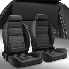 Black Universal 1 Pair OBS Style Seats Reclinable PVC Leather Car Seats picture