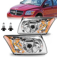Chrome Amber Side Halogen Headlights for 2007-2012 Dodge Caliber L+R W/Bulbs picture