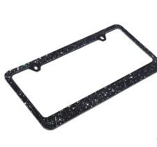 Premium Bling 7 Rows Black Diamond Crystal METAL License Plate Frame/Free Cap picture
