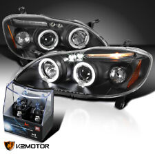 Fits 2003-2008 Toyota Corolla Blk LED Halo Projector Headlights+H1 Halogen Bulbs picture