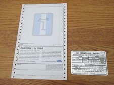 1973-74 DeTomaso Pantera NEW Window Sticker + Tire Pressure Sticker picture