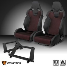 Fits 1993-2002 Chevy Camaro Racing Seat Black Suede Red Mesh Fabric+Brackets picture
