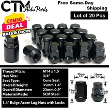 20x Black 14x1.5 Cone Seat Lug Nut + Wheel Lock Set Fit Dodge Chrysler Jeep Ram picture