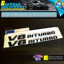 V8 BiTurbo Emblem Side Fender 3D Badge Gloss Black Mercedes Benz AMG E63 OEM 14+ picture