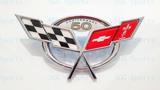 1PC 1997-2004 C5 Corvette Chrome Front Only 50Th Anniversary Cross Flags Emblems picture