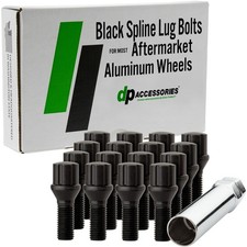 Black M12x1.50 Lug Bolts | Aftermarket Wheels | Spline | 27mm | Set of 16 picture