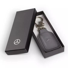 Genuine Mercedes-Benz Mer Leather Key Fob Grey In Black Box 1520679-00 picture