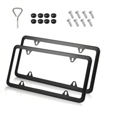 2Pcs Black Stainless Steel License Plate Frame Slim Front & Rear Car Tag Cover picture