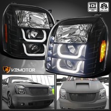 Fits 2007-2014 GMC Yukon XL Denali Black Halo Projector Headlights LED Bar Lamps picture