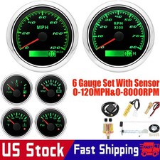 6 Gauge Set With Sensor 85mm GPS Speedometer 120MPH Tacho&52mm Fuel/Oil/Temp US picture