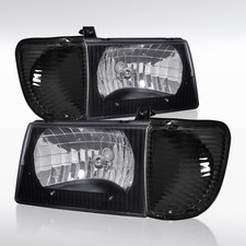 Fit 1992-2006 Ford E150 E250 E350 Econoline Black Headlights+Corner Signal Lamps picture