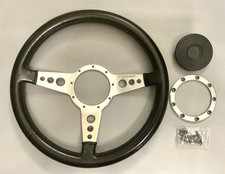 Lecarra Steering Wheel Aluminum Spokes, Black Leather, Beauty Ring, Horn Button picture
