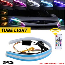 2pcs RGB 60CM LED DRL Light Car Headlight Strip Light Turn Signal Remote Control picture