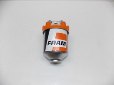 Fram Large Chrome Canister Type Fuel Gas Filter Used Exc Cond Includes New H/W picture