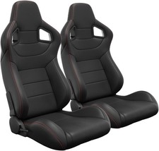 2 Pcs Adjustable Universal Racing Seats Reclinable Bucket Seats w Double Sliders picture