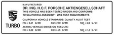 Porsche 911 TURBO (early) California emissions sticker picture