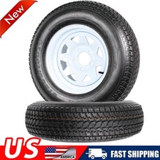2-Pk Trailer Tire Rim ST205/75D14 14 in. Load C 5 Lug White Spoke Wheel 14x5.5 picture