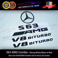 S63 SEDAN AMG V8 BITURBO Rear Star Emblem Black Badge Combo Set Mercedes W222 picture