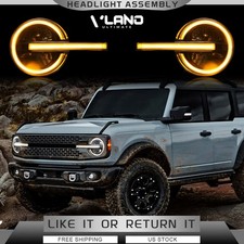 VLAND FULL LED DRL Headlights For Ford Bronco 2021-26 W/White&Amber Front Lamps picture