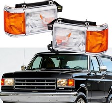 For 1987-1991 Ford F150 F250 Bronco Truck Headlights Chrome Trim Headlamps picture