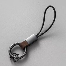 Genuine Leather Keychain Car Key Holder Lanyard with Rope Strap Metal Keyring picture
