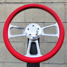 16 Inch Chrome Semi Truck Steering Wheel with Red Vinyl Grip - 5 Hole picture