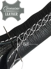 FOR AUSTIN 8 1939-1948 WHITE & BLACK PERFORATE LEATHER STEERING WHEEL COVER picture