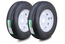 2 ROCKMAN Trailer Tire Assembly ST205/75R14 8-Ply White Spoke Rim 5 Lug on 4.5