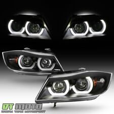Black 2006-2008 BMW E90 3-Series 4-Door LED Halo Projector Headlights Headlamps picture