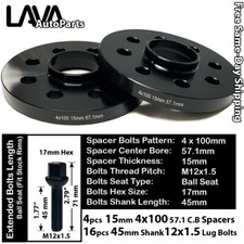 4PC 15MM THICK 4X100 57.1MM C.B WHEEL SPACER+12X1.5 BOLT FIT VOLKSWAGEN AND MORE picture